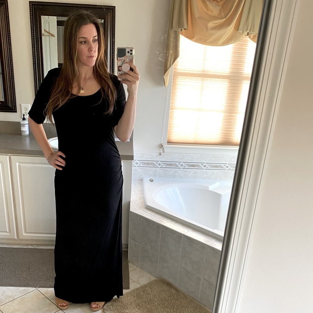 3/4 length sleeve black maternity maxi dress